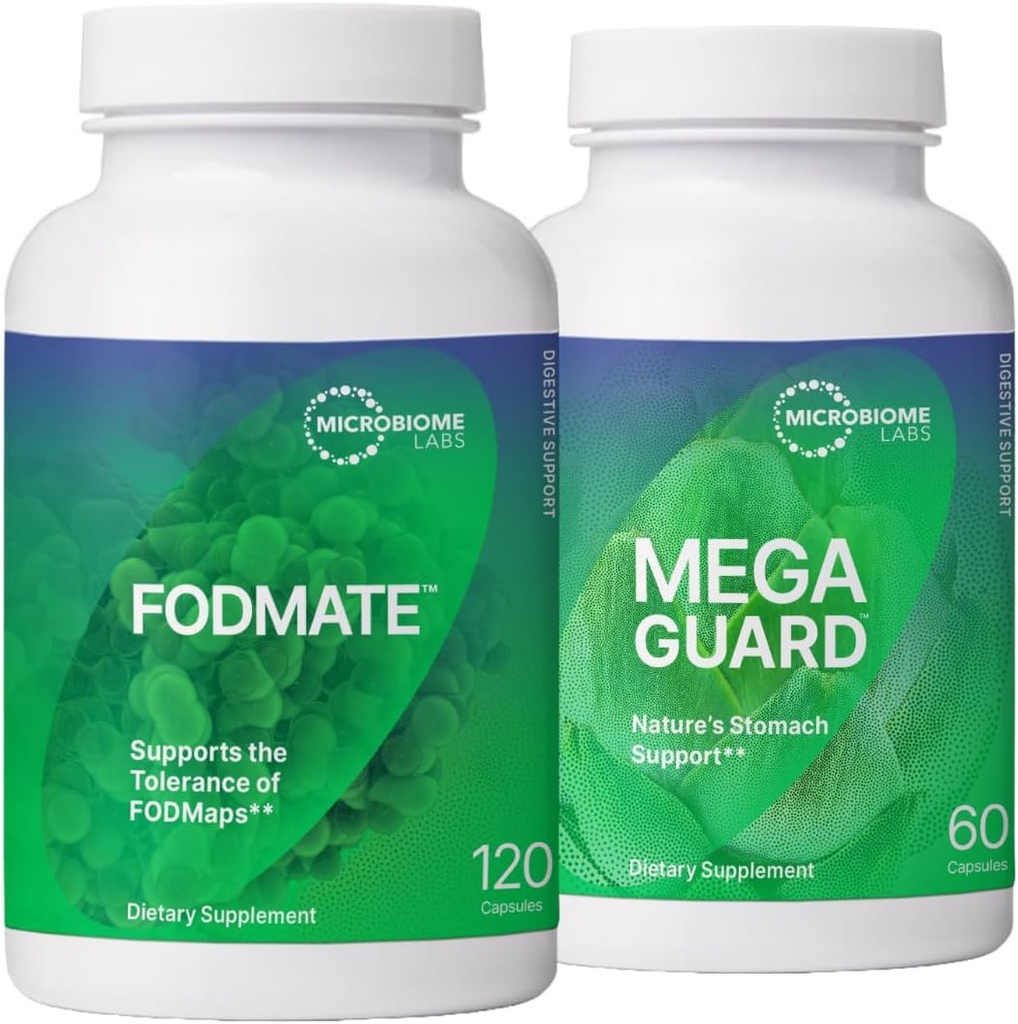 Microbiome Labs Gremošanas atbalsts Bundle - FODMATE Gremošanas enzīmi un MegaGuard Gremošanas atbalsts ar ingveru un DGL (2 produkti)