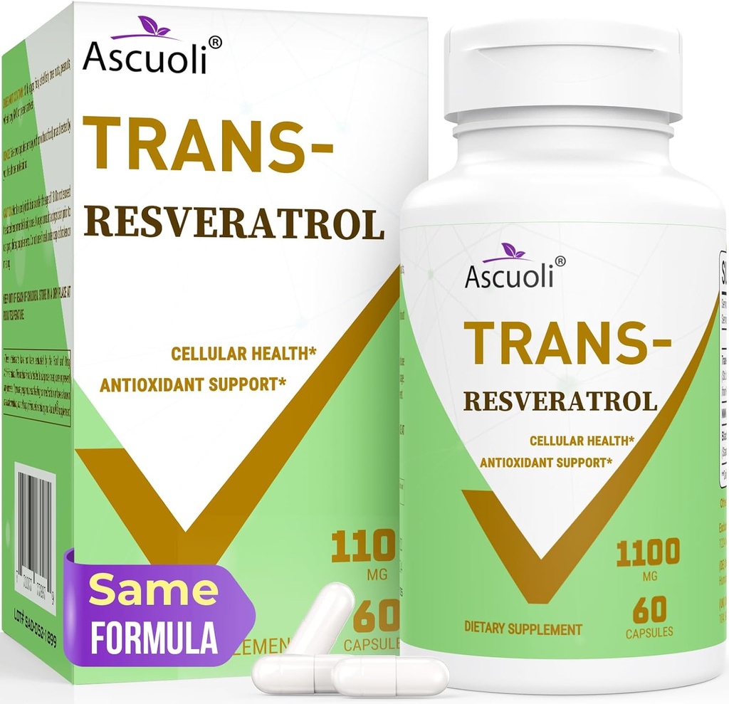 Ultra Tīrība Trans-Resveratrol 1100mg, 3-in-1 Advanced Formula Organic Resveratrol Papildinājums, Max Antioksidants, Anti-Aging, Ādas veselība, lmmune & Energy, 1 iepakojums
