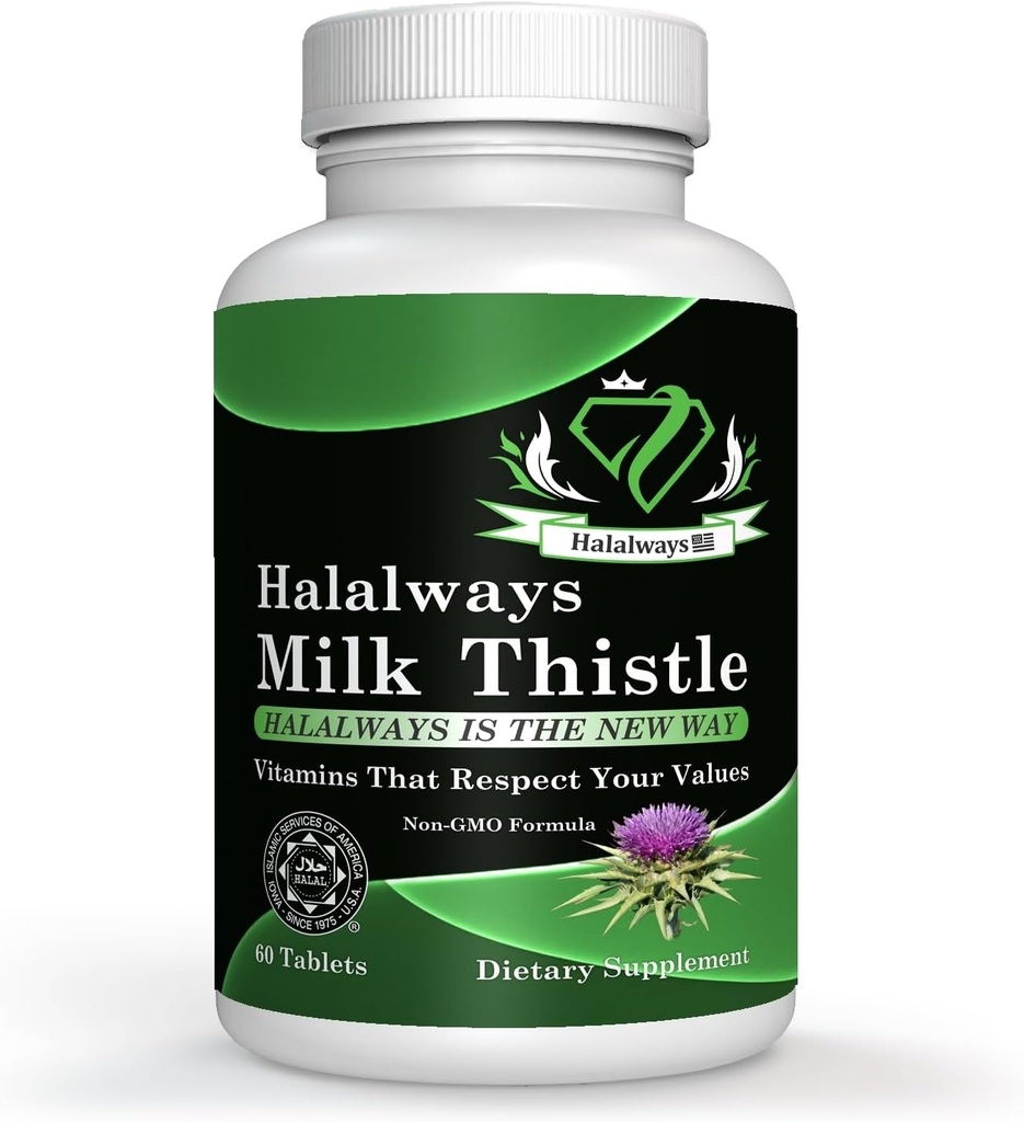 Halalways Milk Thistle Sertificēts Halal Papildinājums Milk Datetle Aknas Detox Papildinājums Maigs Herbal Lak tīrīt vīriešiem un sievietēm - Aknu veselības atbalsts - Non-GMO