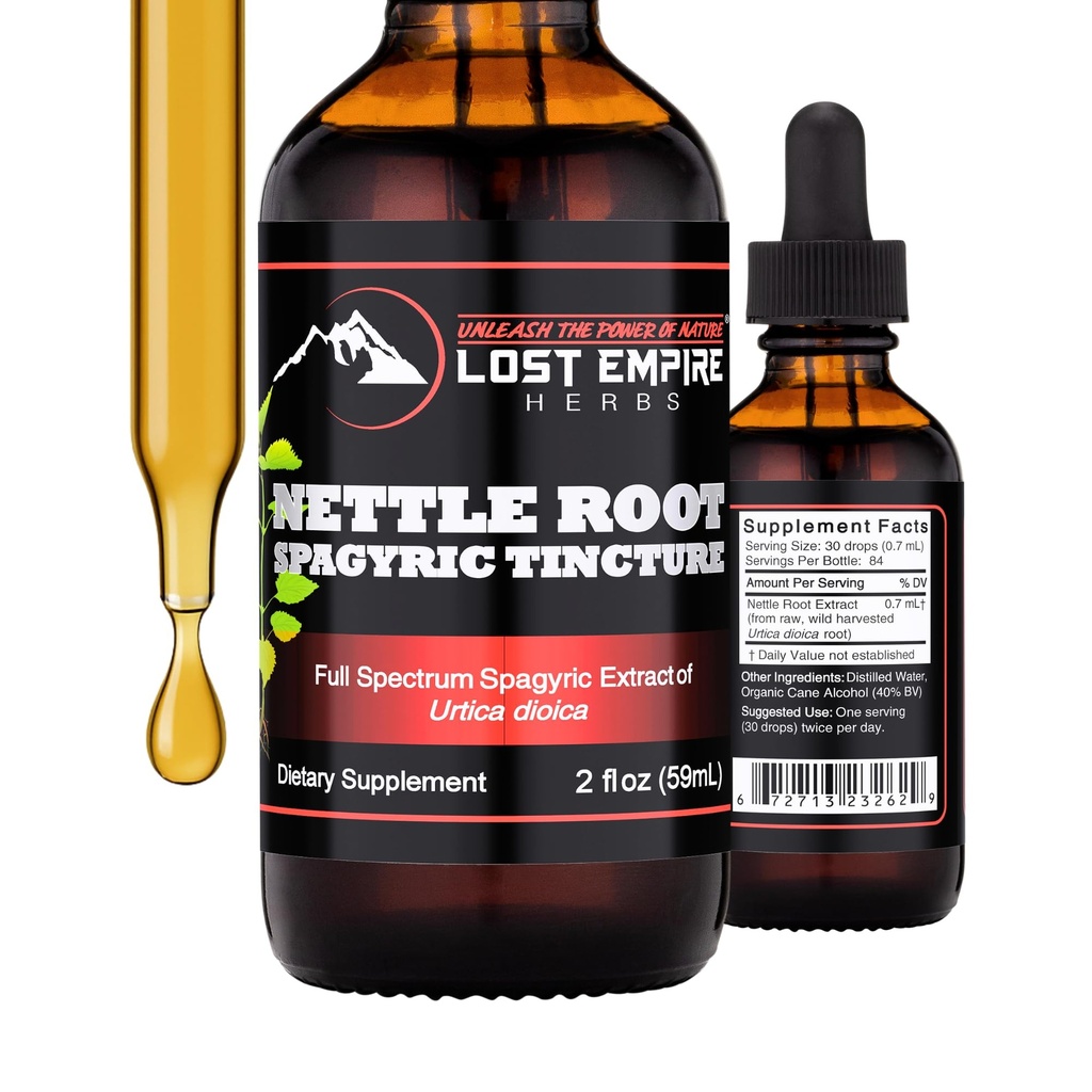 Zuduši Empire Herbs Nattle Root Extract Spagyric Tincture (2 fl oz) - Wild Harveded no papildinājuma vīriešiem, urīnceļu funkcijas, BPH, matu izkrišana - 3 Party Lab pārbaudīts