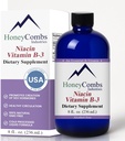 HoneyCombs Vitamīns B3 Niacin Papildinājums Šķidrie pilieni - Augstas aktivitātes vitamīns B3 Šķidrie pilieni vīriešiem un sievietēm - Uztur gremošanas sistēmu, ādu, mēli, enerģiju un citus - Vegan Niacin Drop (8 Fl oz)