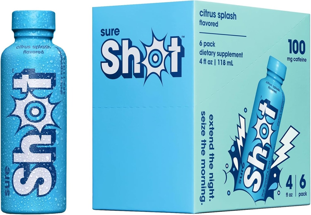 Sure Shot Recovery Dzēriens, Citrus Splash (6 Iepakojums) - Jūtieties labāk pēc dzeršanas, wake up Atsvaidzināt - Premium Dzēriens ar elektrolītiem un vitamīniem aknu un zarnu atbalstam, Enerģija un Fokuss, 4 Oz