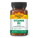Country Life Vitamīns B2 100mg Riboflavin papildinājums – Palielina enerģijas ražošanu un atbalsta šūnu funkcijas, lipekļa-free, Vegan, Kosher, Halal – bez konservantiem, ĢMO vai mākslīgie uzliesmotāji, 100 Skaits
