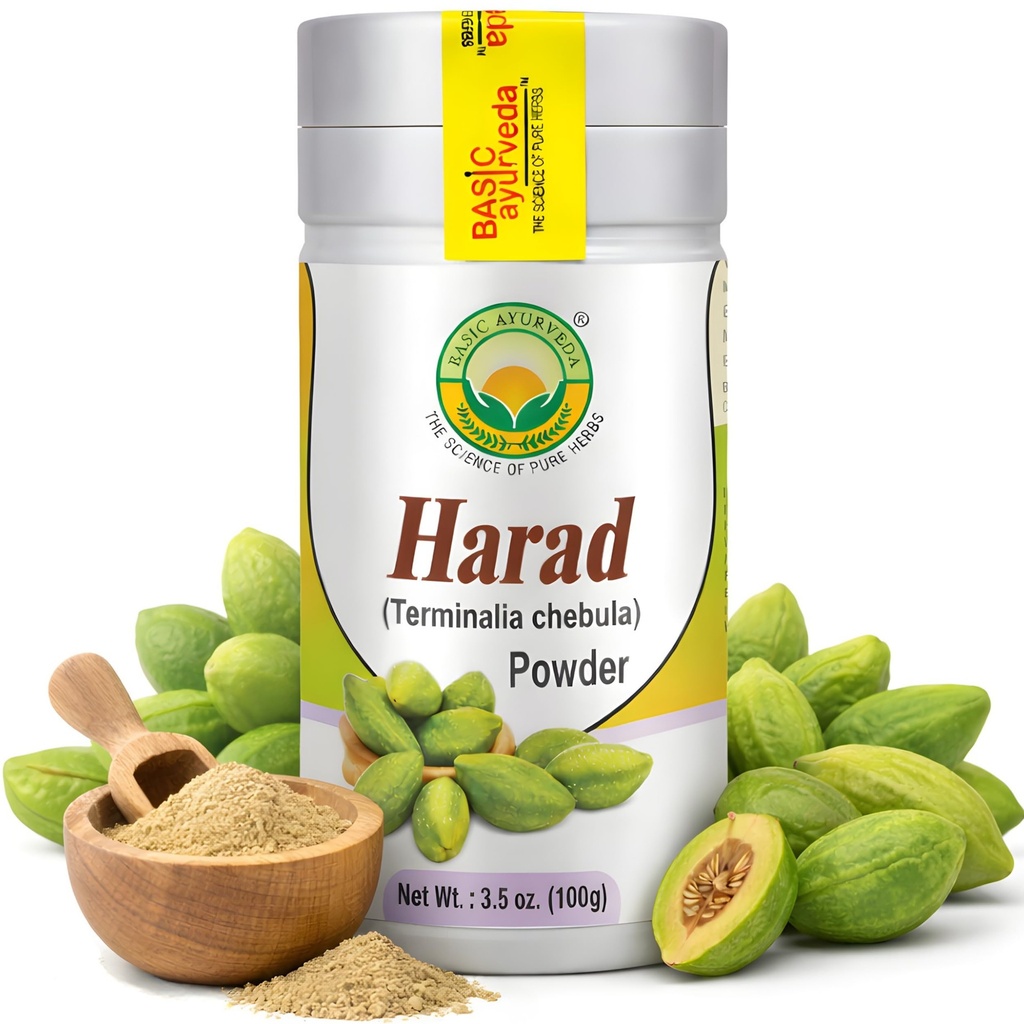 BASIC AYURVEDA Haritaki pulveris - 3.53 Oz (100g) - Organic Harad pulveris veselīgai Gremošana - Natural Terminalia Chebula