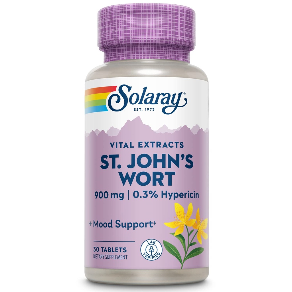 SOLARAY divšķautņu asinszāle 900 mg, reizi dienā Mood Support papildinājums, standartizēts līdz 0.3% Hipericīns smadzeņu veselības atbalstam un līdzsvarots Mood, 60 dienu naudas atmaksas garantija     ) 30 Kalpojumi 
