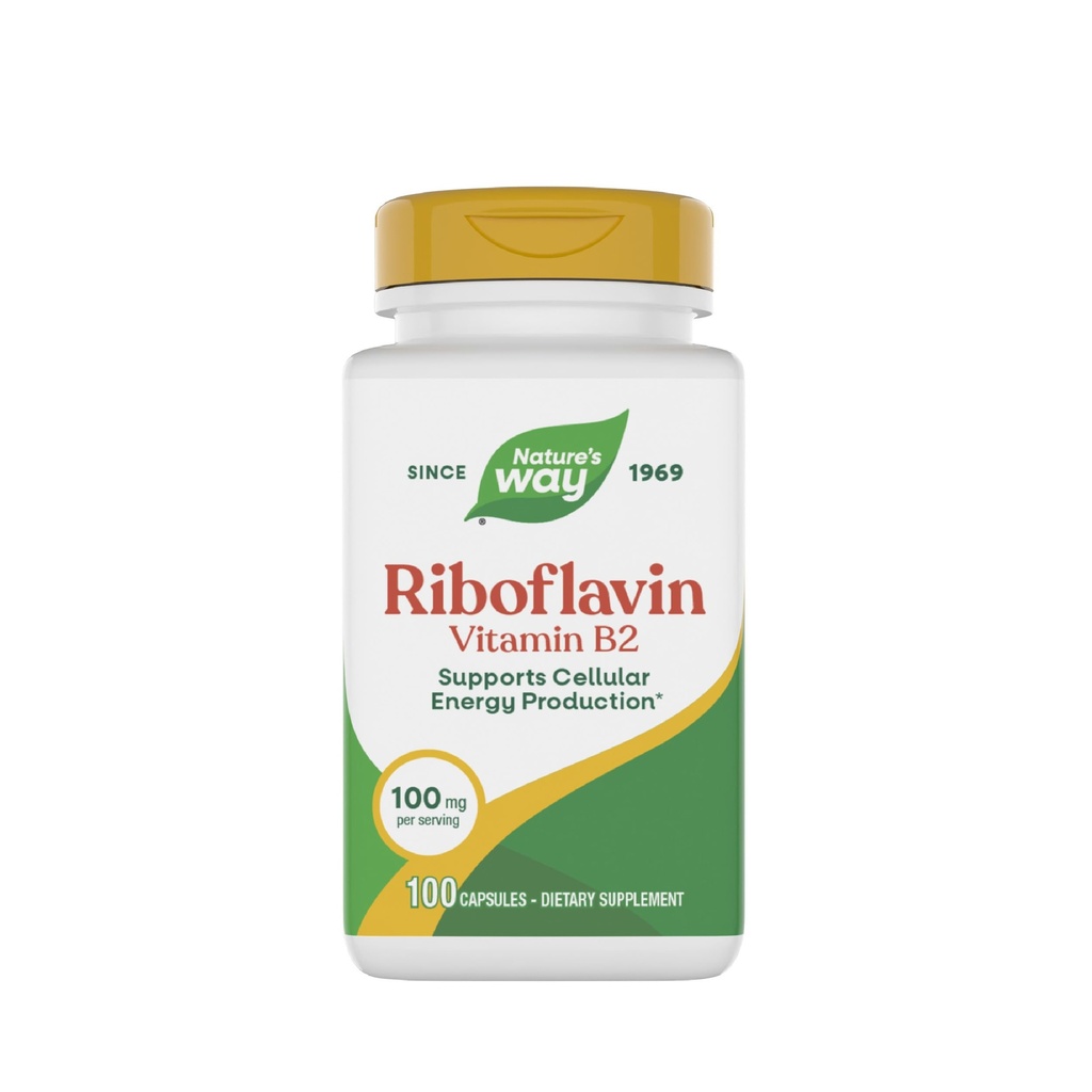 Dabas ceļš Riboflavīns B2 vitamīns, atbalsta šūnu enerģijas ražošanu*, augsta aktivitāte Riboflavīns, 100 mg uz apkalpo, 100 kapsulas (iepakojums May Vary)