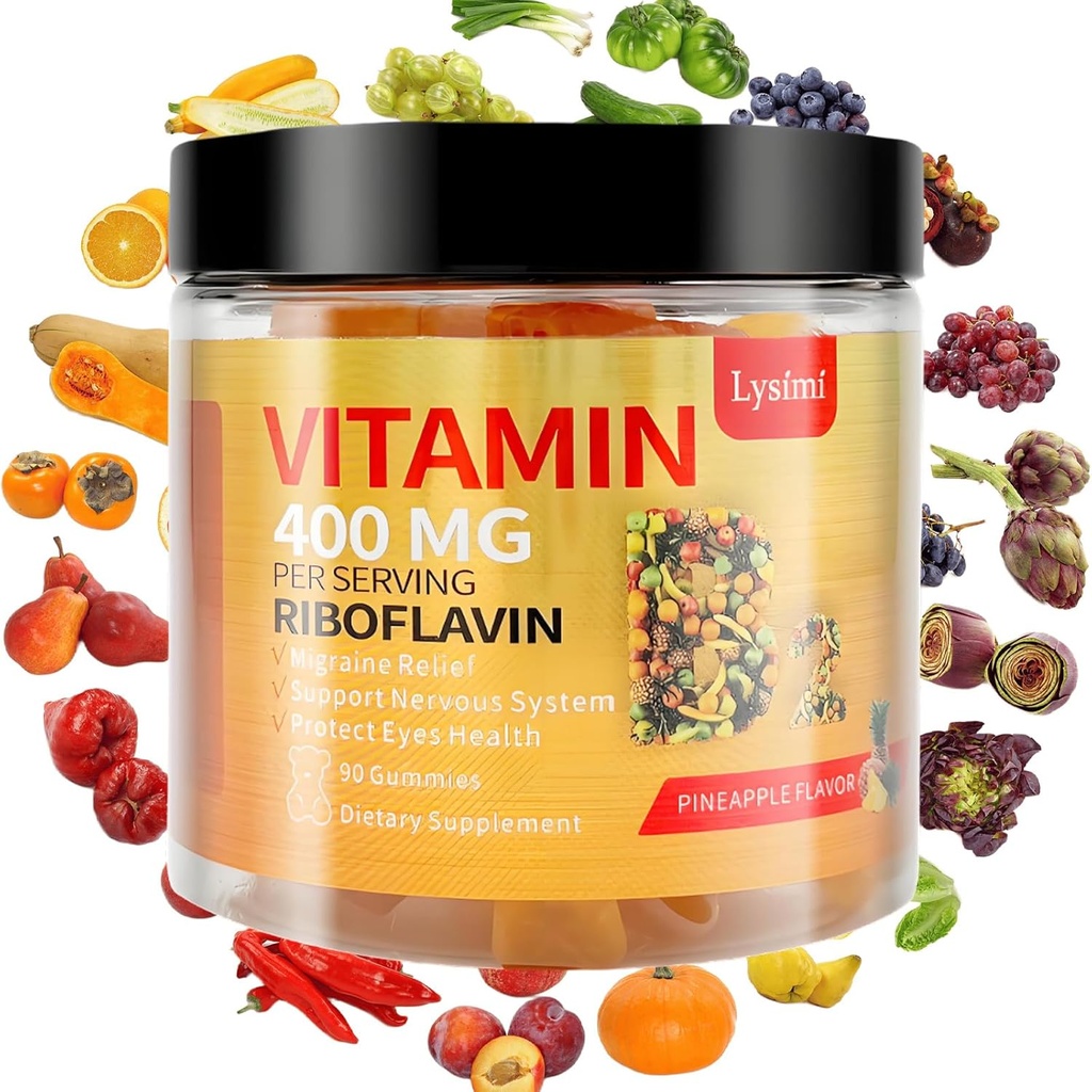 B2 vitamīns Gumijas, B2 vitamīns Riboflavīns Gumijas 400 mg, Migrēnu atvieglojums un atvieglojums Riboflavīns B2 vitamīns Gumijas, bez sojas un lipekļa, 90 vitamīnu Gumijas bērniem un pieaugušajiem