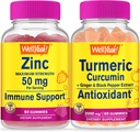 WellJā Cinks + kurkumīns, gumijas Bundle - Great Tasting, Vitamīnu piedevas, bez lipekļa, bez ĢMO, bez košļājamām gumija