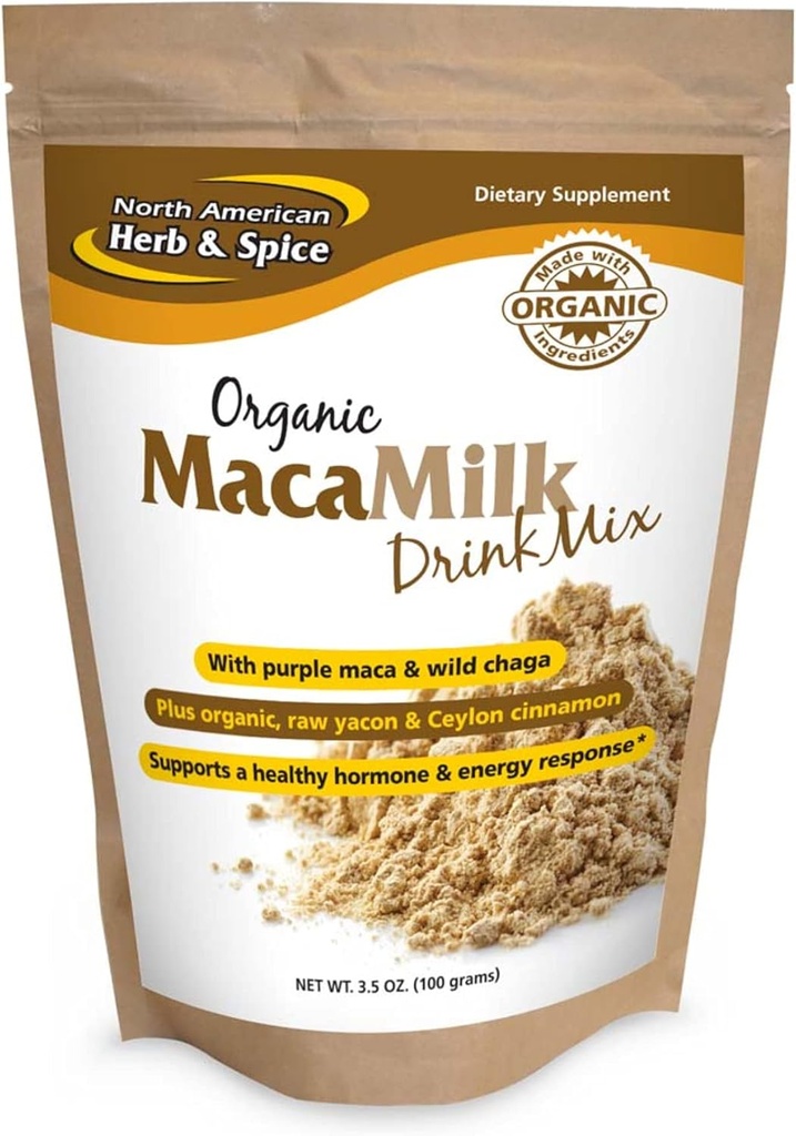 NORTH AMERICAN HERB & SPICE MacaMilk - 3.5 oz - Purple Maca & Wild Chaga Drink Mix - atbalsta veselīgu hormonu un enerģijas reakcija, veselīgas muskuļu funkcijas - ne-ĢMO - 30 Kalpo