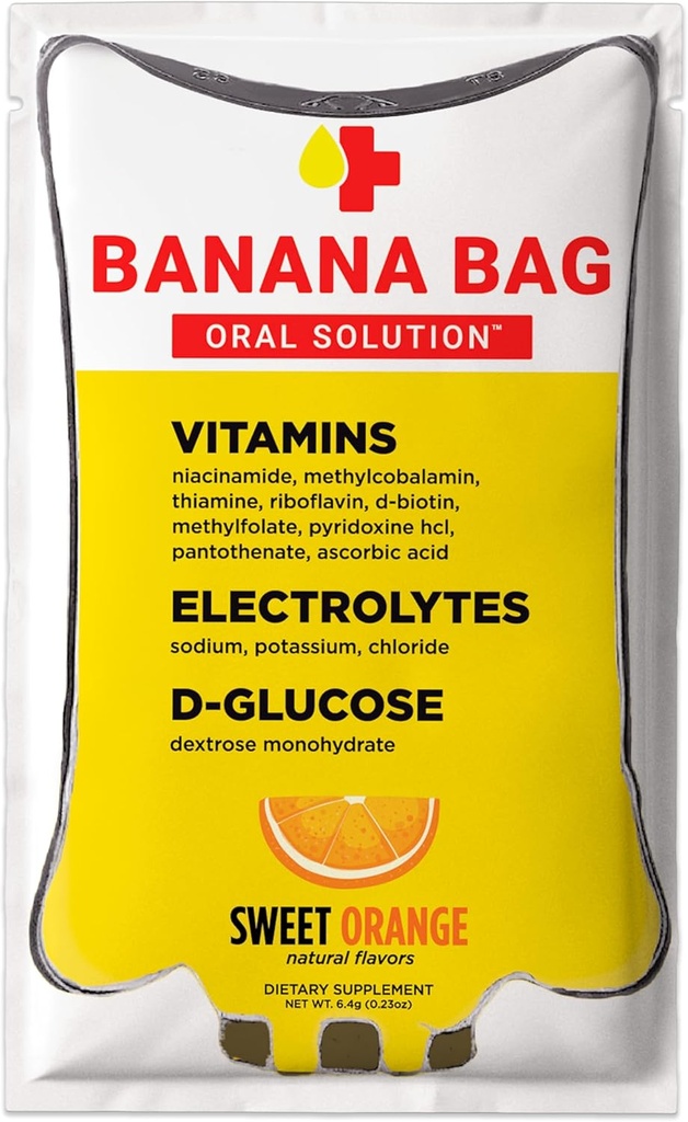 Banana Bag šķīdums iekšķīgai lietošanai Packets - I.V. Alternatīva - Sweet Orange 30pk:Medbox Farmaceits- Formulēts ātrai enerģijas Boost, rehidratācija un labsajūta. Elektrolīti + C vitamīns + stiprs B komplekss