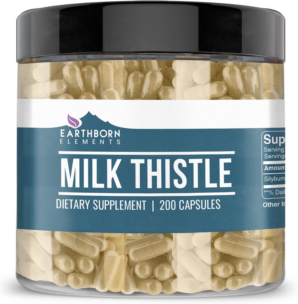 Earthborn Elements Milk Thattle 200 Kapsulas, tīras un neatšķaidītas, bez piedevām