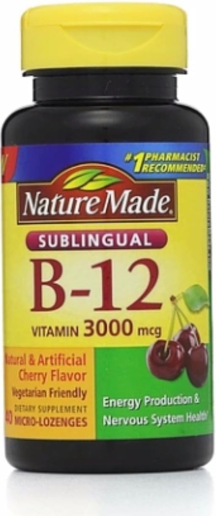 Dabā ražots vitamīns B-12 3000mcg, sublingvāls Lozenges, ķiršu 40 ea (iepakojums no 2)