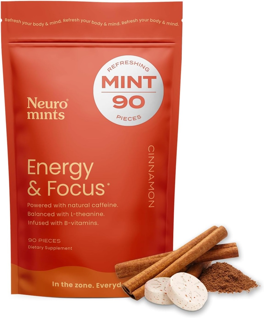 NeuroGum Enerģija un Focus Mints (90 Count Bag, Cinnamon) 