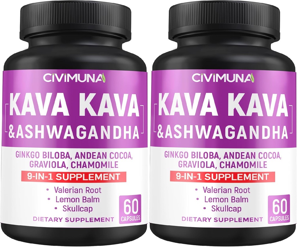 Kava kapsulas ar Kava, Ginkgo, Ashwagandha un vairāk - 120 kapsulas 4 mēnešu piegādes (2. iepakojums)