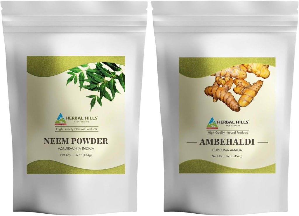 Neem Leaf pulveris un Ambehaldi Turmeric pulveris 16 Oz iepakojums ar 2 Combo