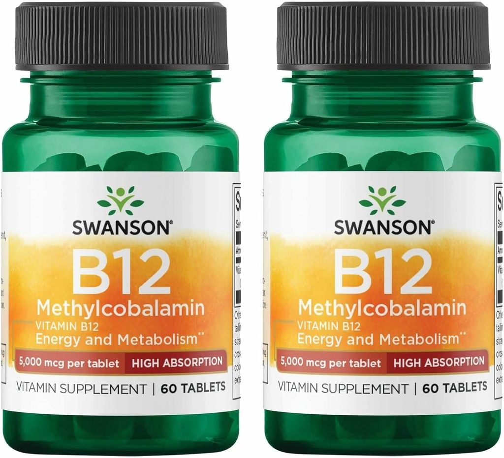 B- 12 vitamīns Metilkobalamīns Augsta Absorbcija 5000 μg 60 tabletes (2 iepakojumi)