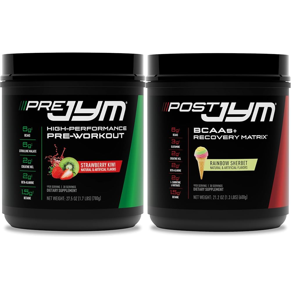 JYM Papildzinātnes PRE JYM 30 Kalpo - zemeņu Kiwi & - Pēcdarbs ar BCAA's, Glutamine, Kreatine HCL, Beta-Alanine, un More Varavīksnes Šerbert Flavor, 30 Servings, 21.2 oz.