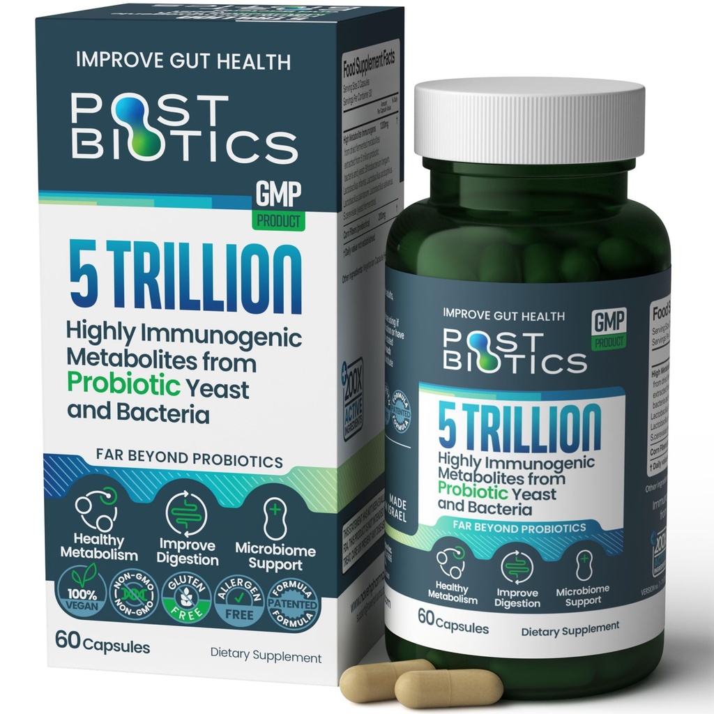 NAVEH PHARMA Adult Postbiotics Kapsulas sievietēm un vīriešiem ա Postbiotics Gut Veselība ar 200X Sastāvdaļas nekā Probiotikas un prebiotikas 