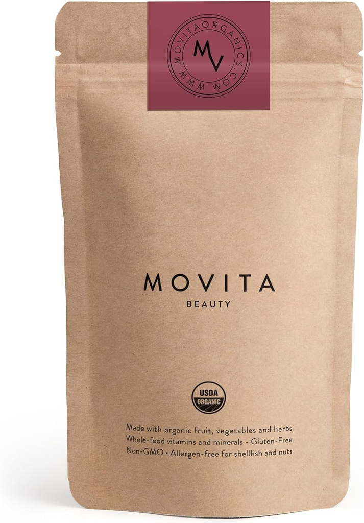 Movita Beauty – veicina veselīgu matu, ādas un nagu ar biotīnu un holīna – Fermented Visa pārtika, Organic, Vegan, bez lipekļa, nav GMO – 30 dienu piegādes (Eco-Draudzīgs Pouch)