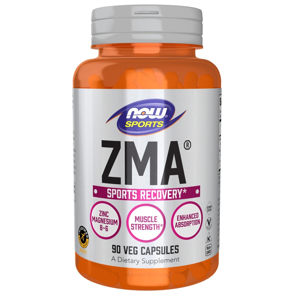 NOW Foods Sports Nutrition, ZMA (Zinc, Magnijs un vitamīns B-6), Uzlabota Absorbcija, Sporta atgūšana*, 90 Kapsulas