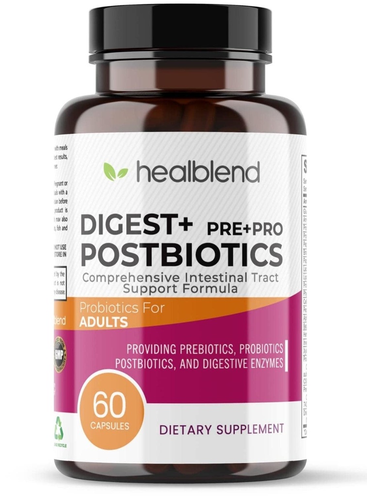 Digest + Postbiotics Papildinājums sievietēm un vīriešiem, Multi Fermenti, Organic Prebiotics & Probiotic for Gremošanas veselības ar Bromeline, Papin un Lipase, Non-GMO, Gluten-free, 60 Vegetarian Caps