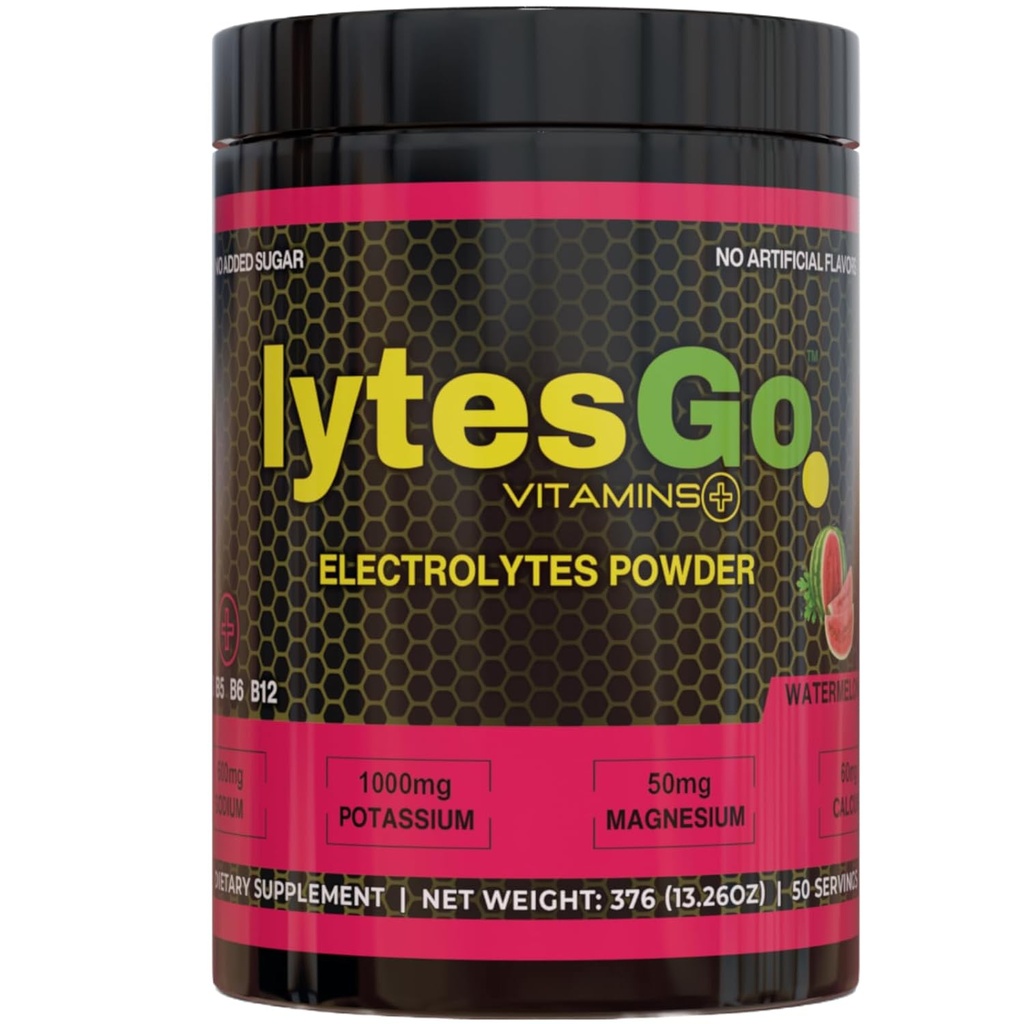 litesGo Elektrolītu pulveris Hidrēšanas dzēriens - Nē Cukura - Arbūzu Flavor - Elektrolītu Pulveris reģenerācijai - 50 Kalpo