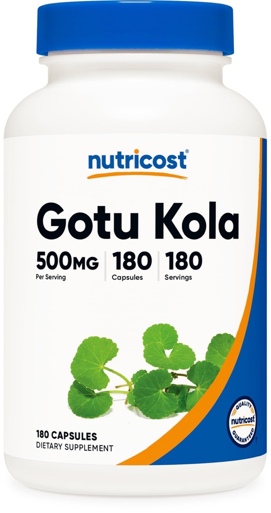 Nutricost Gotu Kola 500 MG, 180 kapsulas - Veģetārās kapsulas bez lipekļa, ne- GMO