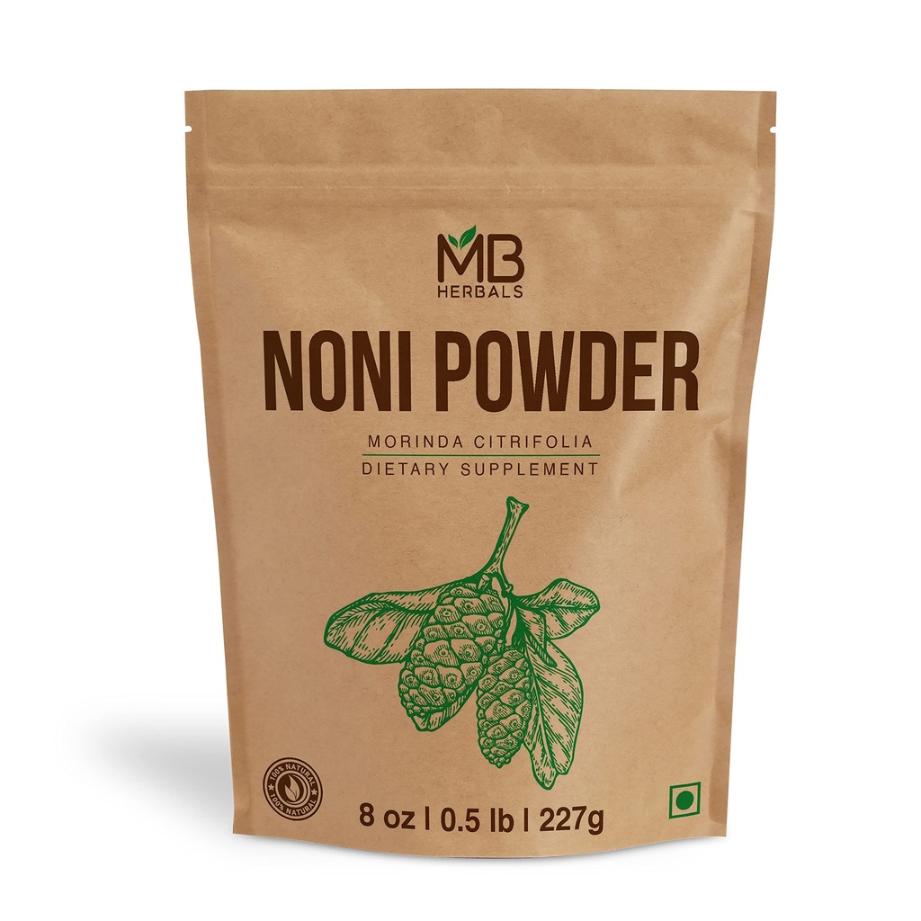 MB Ārstniecības augi Noni pulveris 8 un 227 g (0,5 lb) ; Viegli sajauc ar Gludumu sulām; bez konservantiem; 45 paciņā.
