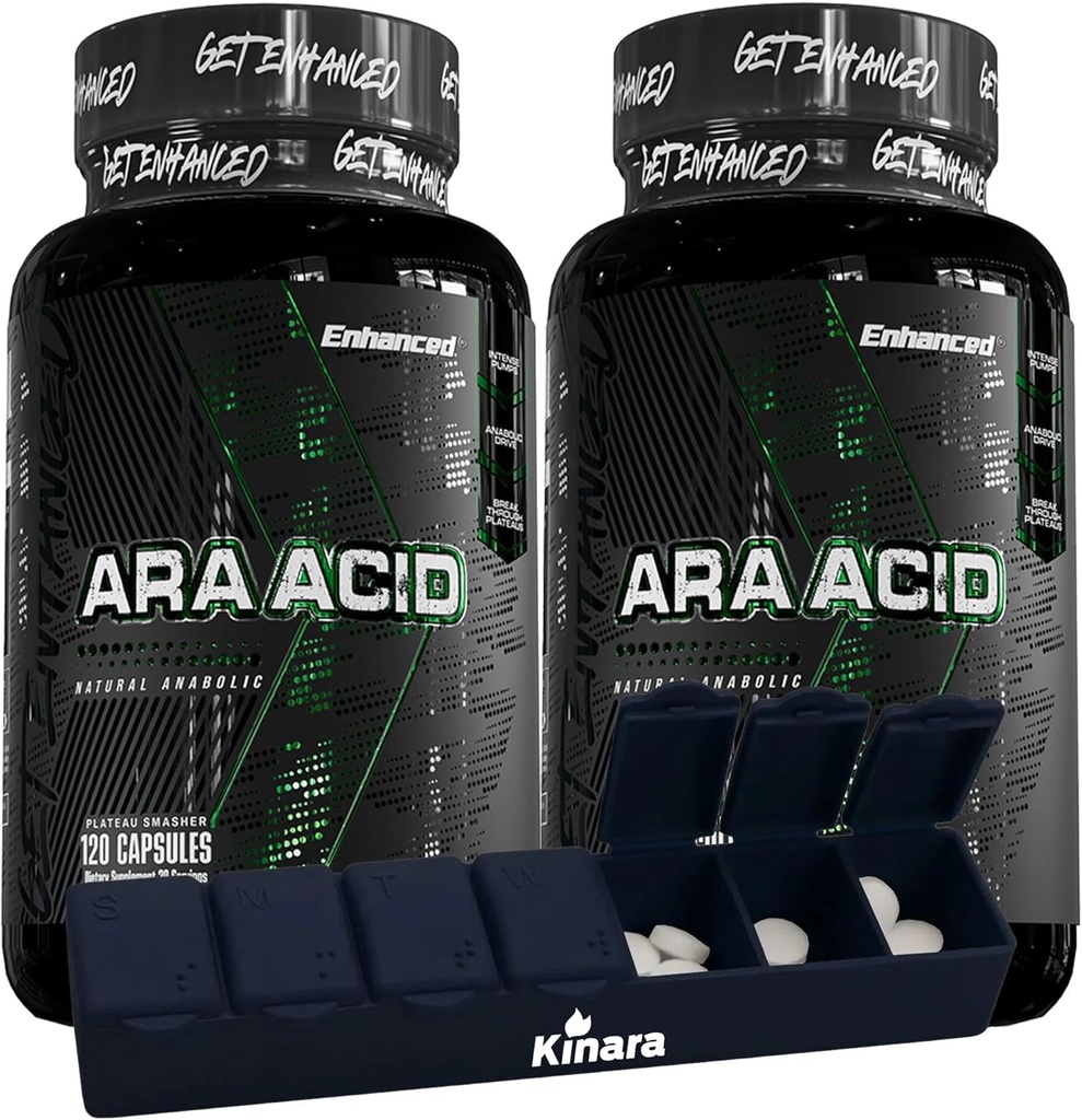 Uzlabots Sportists - Arachidonic Acid Papildinājums - Muskuļu un stipruma Papildinājums palielinātai muskuļu masai un uzlabotai atlabšanai vīriešiem un sievietēm (120 kapsulas) - 2 Iepakojums ar Kinara Pill organizatoru