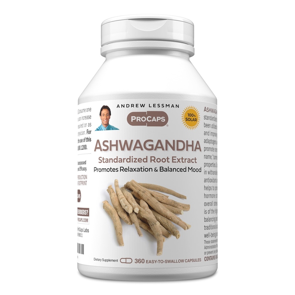 ANDREW LESSMAN Ashwagandha 360 kapsulas - standartizēts Ashwagandha ekstrakts. Veicina relaksāciju, Pozitīvs garastāvoklis, Kopumā labsajūta un Vitalitāte. Mazas, viegli norīt kapsulas