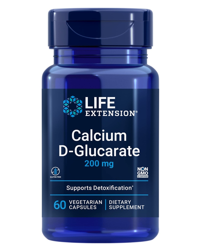 Life Extension Kalcija D-glikarāts, 200 mg - Atbalsta Detoksikācija, Palīdz Piesārņot Nevēlami savienojumi – Bez lipekļa, bez GMO, veģetārietis – 60 kapsulas