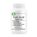 Folijskābes folāts 5 mg (B9) Pirmsdzemdību, reproduktīvā veselība, homocisteīns, metabolisms, sirds un asinsvadu sistēma, kauli, imūnās sistēmas atbalsts, bez alerģiju, ne- ĢMO - 100 Vegan kapsulas