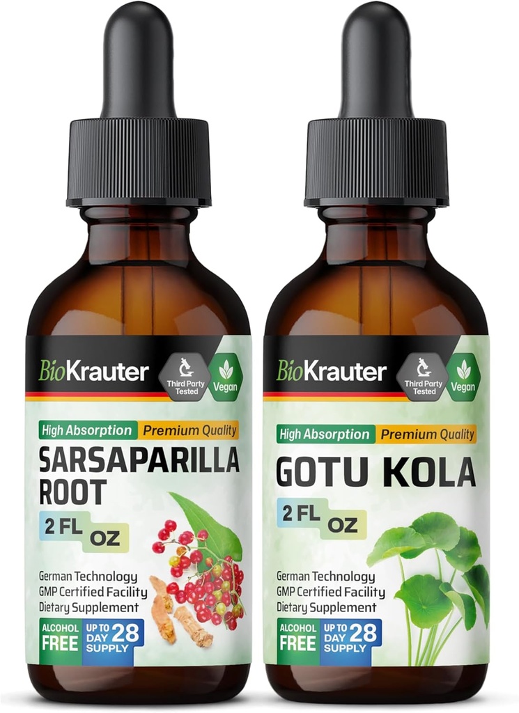 BIO KRATER Sarsaparilla Tincture 2 Fl. Oz. & Gotu Kola Tincture 2 Fl. Oz.