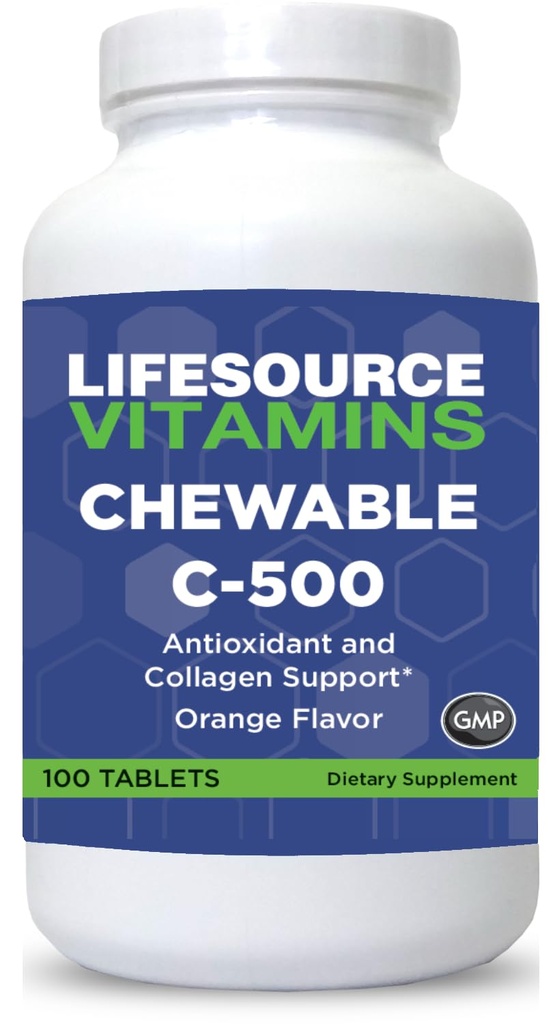 Dzīvības avots Vitamīni C vitamīns 500 mg - 100 košļājamās tabletes - Apbrīnojamais apelsīnu pulveris - saldināts w/Stevia
