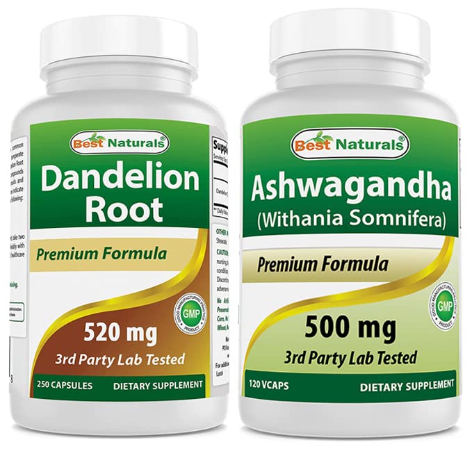 Labākā dabas Dandelion Root 520 mg & Ashwagandha ekstrakts 500 Mg