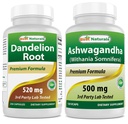 Labākā dabas Dandelion Root 520 mg & Ashwagandha ekstrakts 500 Mg