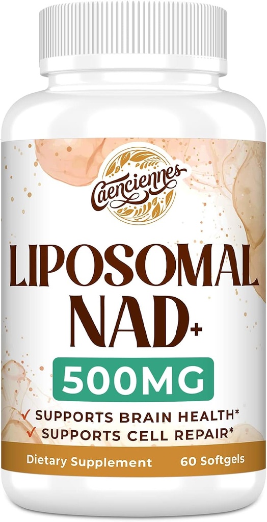 Liposomālā NAD+ 500 MG Papildinājums, True NAD Plus Papildinājums, Superior Absorbcija, Boost NAD+ Efektīvāks par nikotīnamīdu Ribosīds šūnu enerģijai, Veselīga novecošana, 60 Kalpošana