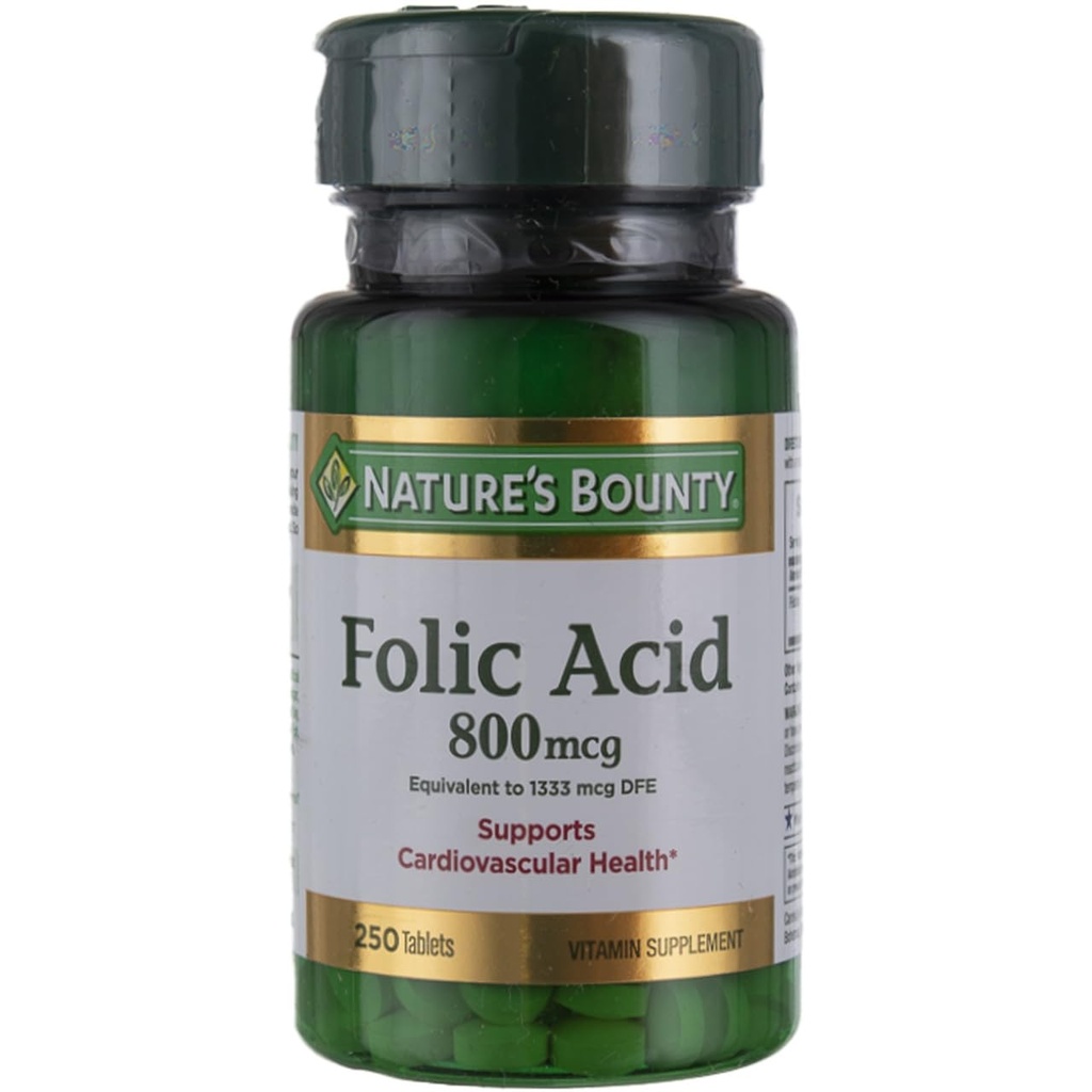 Dabas Bounty Folic Acid Papildinājums, Atbalsta Kardiovaskulāro veselību, 800mcg, Multi, No Flavour,750 Skaits, Iepakojums pa 3