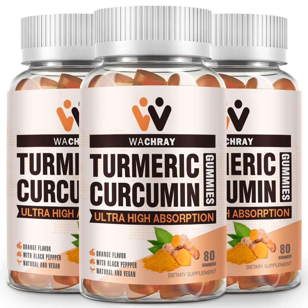 Turmeric Curcumin Gummies with Ginger & Black Piparu ekstrakts - 3 Pack Tumeric Gummy bagātinātāji sāpes Iekaisums locītavu svars Veselības atbalsts - Vegan, Organic, Želatīns-free - pieaugušajiem un bērniem