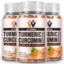Turmeric Curcumin Gummies with Ginger & Black Piparu ekstrakts - 3 Pack Tumeric Gummy bagātinātāji sāpes Iekaisums locītavu svars Veselības atbalsts - Vegan, Organic, Želatīns-free - pieaugušajiem un bērniem