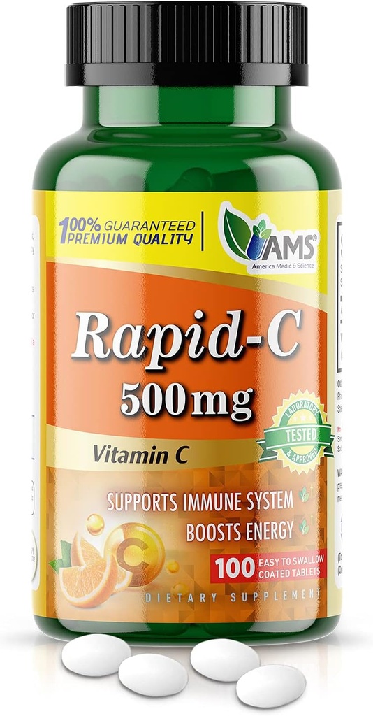 America Medic & Science Rapid-C 500mg papildinājums - C vitamīns enerģijas palielināšanai, imūnās sistēmas atbalsts, antioksidants