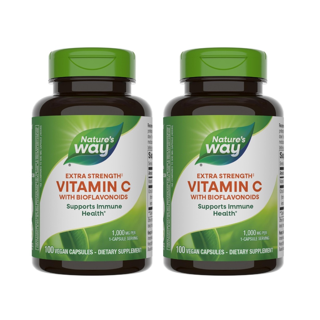 Dabas ceļš C vitamīns ar bioflavonoīdiem - Papildus stiprums - 1 g C vitamīns kā askorbīnskābe - Citrus bioflavonoids - Imūnsupportam* - Bez lipekļa un bez piena - 100 kapsulas (2 iepakojumi)