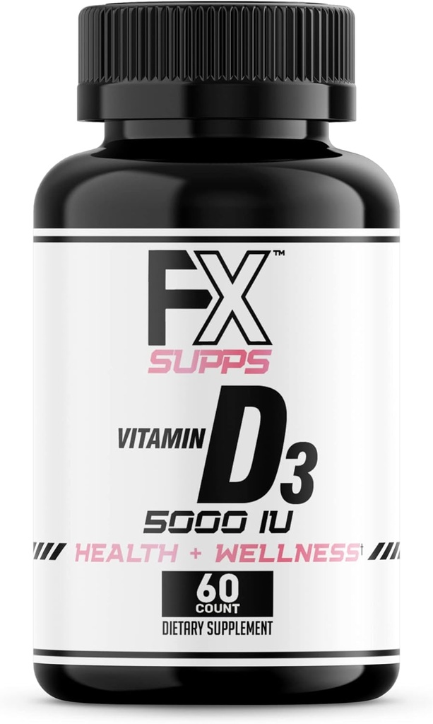 FXSUPPS D3 vitamīns 5000 SV (1 iepakojums, 60 Viegli norīt softgelus)     ) Veselības un labsajūtas uztura bagātinātājs vīriešiem un sievietēm  ) Holekalciferols, Labākais kaulu, sirds veselības, imūnās sistēmas, plaušu funkcijas