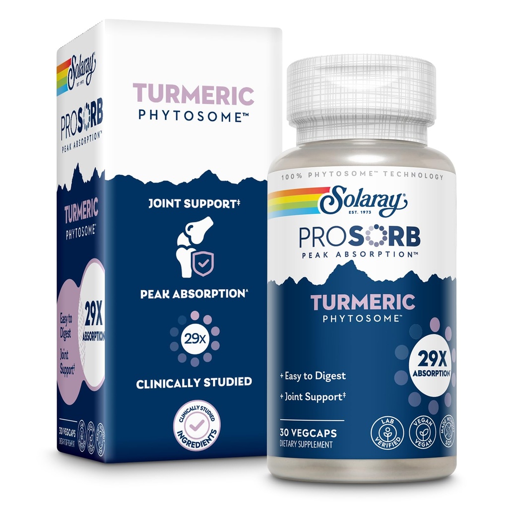 SOLARAY ProSorb Turpmāri Papildinājums Phytosom 500 mg - 29X Augsta Absorbcija Turmeric Curcumin Papildinājums Kopīgam veselības atbalstam - Viegli uz-Digest Kurkumīns, Vegan, 60 dienu garantija, 30 Serv, 30 VegCaps