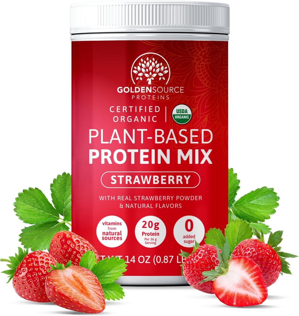 Zemeņu - augu izcelsmes olbaltumvielu pulveris, olbaltumvielu maisījums, olbaltumvielu pulveris ar vitamīniem un minerālvielām, 20g olbaltumvielu, un Complete aminoskābes profils, vegan olbaltumvielu pulveris