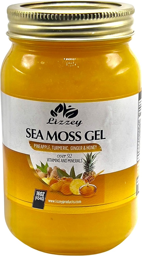 Lizzey 100% Organic, Ananass Flavored Sea Moss Gel ar Turmeric un ingvers imūnās veselības un gremošanas atbalsts, vīriešiem un sievietēm, visi dabas Superfood papildinājums