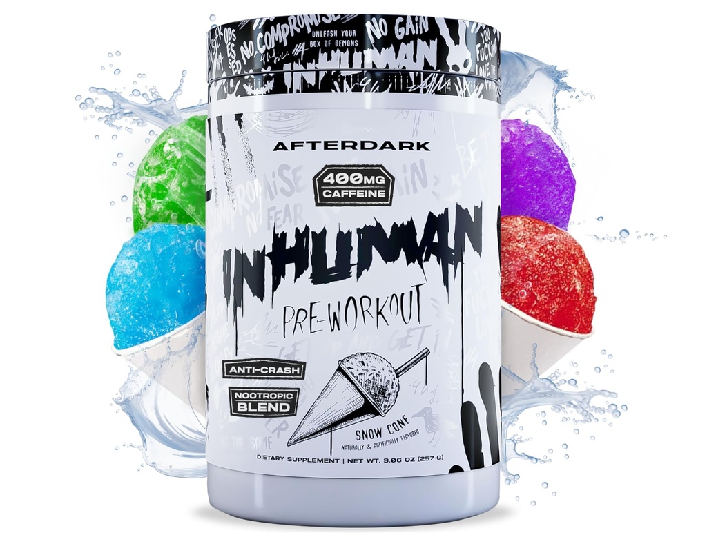 PĒCDORK INHUMAN pirmsstrādāšanas pulveris, uzlabots Mind-muscle savienojums, ilgstoša enerģija, potent Nootropic Blend, Vegan, lipekļa-free, sojas-free, 400mg kofeīns, Nav Crash, SnowCone