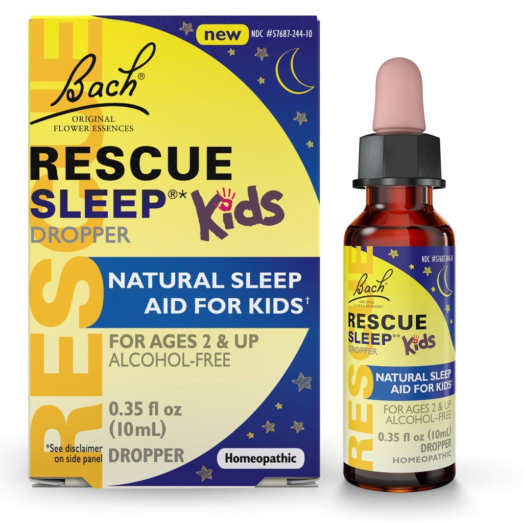 Bahs RESKUE SLEEP KIDS Dropper 10ml, Dabīgs Miega un stresa atvieglošanas līdzeklis, Homeopātiskā ziedu esence, bez melatonīna, cukura un glutēna, Kid-Friendly, nealkohola formula