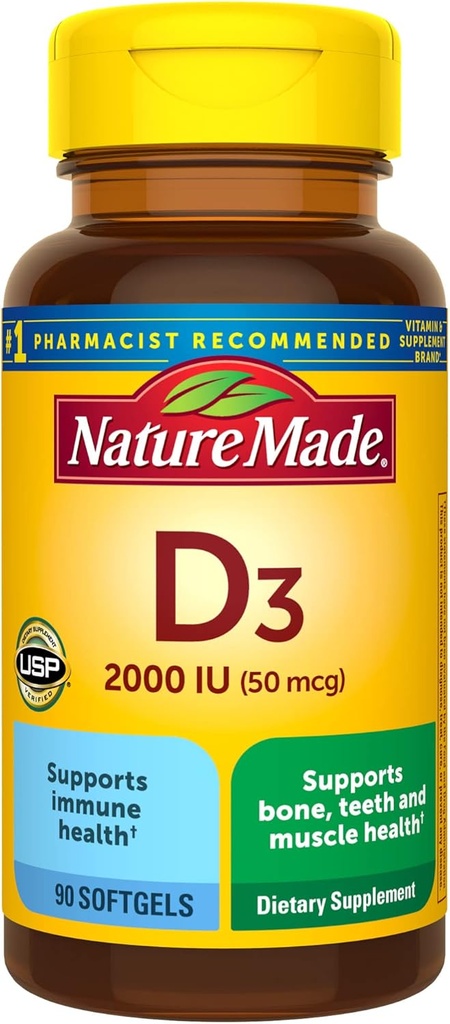Dabā ražots D3 vitamīns 2000 SV (50 μg), D vitamīns Papildinājums kaulu, zobu, muskuļu un imūnās veselības atbalstam, 90 softgeli, 90 dienu piegādes