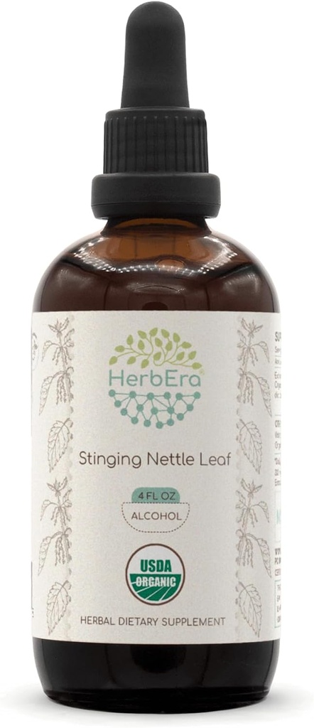 HerbEra Stinging Nettle Leaf A120 USDA Organiskā tinktūra      - Alkohola ekstrakts, augstas barības vielas augu pilieni -- Certified Organic Sting Nettle (Urtica Dioica) Kaltētas lapas (4 oz)